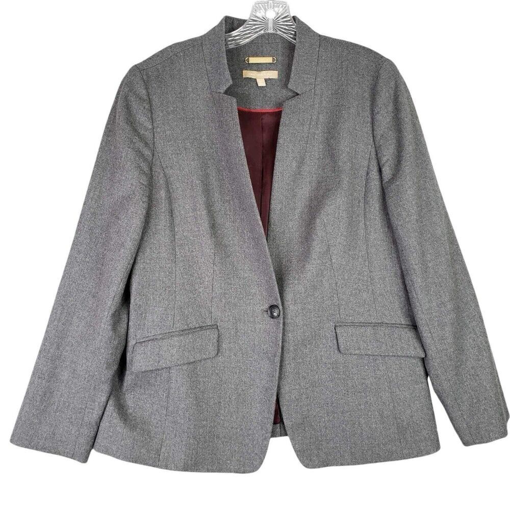 Talbots Blazer Jacket Womens Size 14 Gray One Button Wool Stretch Pockets - Picture 2 of 9